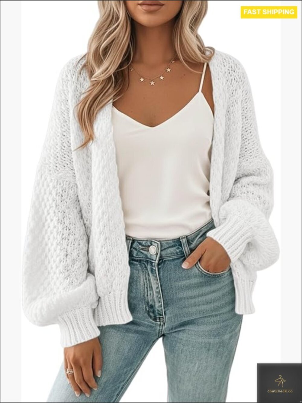 Waffle Knit Open Front Cardigan Oversized Crochet Long Sleeve Lightweight